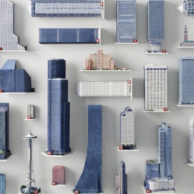 Towers of Seattle layed out in an organized flat layout.